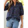 imagePRETTYGARDEN Womens 2026 Summer Floral Blouses Dressy Casual Half Sleeve V Neck Going Out Boho Tops Spring Fashion ClothingNavy Blue