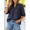 imagePRETTYGARDEN Womens 2026 Summer Floral Blouses Dressy Casual Half Sleeve V Neck Going Out Boho Tops Spring Fashion ClothingNavy Blue