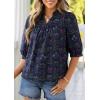 imagePRETTYGARDEN Womens 2026 Summer Floral Blouses Dressy Casual Half Sleeve V Neck Going Out Boho Tops Spring Fashion ClothingNavy Blue