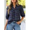 imagePRETTYGARDEN Womens 2026 Summer Floral Blouses Dressy Casual Half Sleeve V Neck Going Out Boho Tops Spring Fashion ClothingNavy Blue