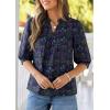 imagePRETTYGARDEN Womens 2026 Summer Floral Blouses Dressy Casual Half Sleeve V Neck Going Out Boho Tops Spring Fashion ClothingNavy Blue