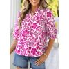 imagePRETTYGARDEN Womens 2026 Summer Floral Blouses Dressy Casual Half Sleeve V Neck Going Out Boho Tops Spring Fashion ClothingRose Red
