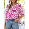 imagePRETTYGARDEN Womens 2026 Summer Floral Blouses Dressy Casual Half Sleeve V Neck Going Out Boho Tops Spring Fashion ClothingRose Red