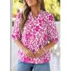 imagePRETTYGARDEN Womens 2026 Summer Floral Blouses Dressy Casual Half Sleeve V Neck Going Out Boho Tops Spring Fashion ClothingRose Red