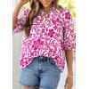 imagePRETTYGARDEN Womens 2026 Summer Floral Blouses Dressy Casual Half Sleeve V Neck Going Out Boho Tops Spring Fashion ClothingRose Red