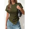 imagePRETTYGARDEN Womens Asymmetrical Summer Tops 2026 Going Out Shirts Spring Y2K Short Sleeve Crew Neck Ruched Trendy ClothesArmy Green