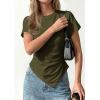 imagePRETTYGARDEN Womens Asymmetrical Summer Tops 2026 Going Out Shirts Spring Y2K Short Sleeve Crew Neck Ruched Trendy ClothesArmy Green