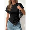 imagePRETTYGARDEN Womens Asymmetrical Summer Tops 2026 Going Out Shirts Spring Y2K Short Sleeve Crew Neck Ruched Trendy ClothesBlack