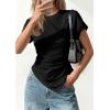 imagePRETTYGARDEN Womens Asymmetrical Summer Tops 2026 Going Out Shirts Spring Y2K Short Sleeve Crew Neck Ruched Trendy ClothesBlack