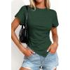 imagePRETTYGARDEN Womens Asymmetrical Summer Tops 2026 Going Out Shirts Spring Y2K Short Sleeve Crew Neck Ruched Trendy ClothesDark Green