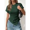imagePRETTYGARDEN Womens Asymmetrical Summer Tops 2026 Going Out Shirts Spring Y2K Short Sleeve Crew Neck Ruched Trendy ClothesDark Green