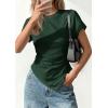 imagePRETTYGARDEN Womens Asymmetrical Summer Tops 2026 Going Out Shirts Spring Y2K Short Sleeve Crew Neck Ruched Trendy ClothesDark Green