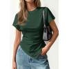 imagePRETTYGARDEN Womens Asymmetrical Summer Tops 2026 Going Out Shirts Spring Y2K Short Sleeve Crew Neck Ruched Trendy ClothesDark Green