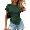 imagePRETTYGARDEN Womens Asymmetrical Summer Tops 2026 Going Out Shirts Spring Y2K Short Sleeve Crew Neck Ruched Trendy ClothesDark Green