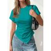 imagePRETTYGARDEN Womens Asymmetrical Summer Tops 2026 Going Out Shirts Spring Y2K Short Sleeve Crew Neck Ruched Trendy ClothesGreen