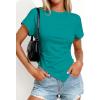 imagePRETTYGARDEN Womens Asymmetrical Summer Tops 2026 Going Out Shirts Spring Y2K Short Sleeve Crew Neck Ruched Trendy ClothesGreen