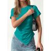 imagePRETTYGARDEN Womens Asymmetrical Summer Tops 2026 Going Out Shirts Spring Y2K Short Sleeve Crew Neck Ruched Trendy ClothesGreen
