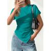 imagePRETTYGARDEN Womens Asymmetrical Summer Tops 2026 Going Out Shirts Spring Y2K Short Sleeve Crew Neck Ruched Trendy ClothesGreen
