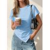 imagePRETTYGARDEN Womens Asymmetrical Summer Tops 2026 Going Out Shirts Spring Y2K Short Sleeve Crew Neck Ruched Trendy ClothesLight Blue