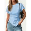 imagePRETTYGARDEN Womens Asymmetrical Summer Tops 2026 Going Out Shirts Spring Y2K Short Sleeve Crew Neck Ruched Trendy ClothesLight Blue
