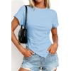 imagePRETTYGARDEN Womens Asymmetrical Summer Tops 2026 Going Out Shirts Spring Y2K Short Sleeve Crew Neck Ruched Trendy ClothesLight Blue