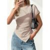 imagePRETTYGARDEN Womens Asymmetrical Summer Tops 2026 Going Out Shirts Spring Y2K Short Sleeve Crew Neck Ruched Trendy ClothesLight Khaki