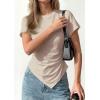 imagePRETTYGARDEN Womens Asymmetrical Summer Tops 2026 Going Out Shirts Spring Y2K Short Sleeve Crew Neck Ruched Trendy ClothesLight Khaki