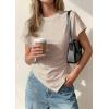 imagePRETTYGARDEN Womens Asymmetrical Summer Tops 2026 Going Out Shirts Spring Y2K Short Sleeve Crew Neck Ruched Trendy ClothesLight Khaki