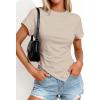 imagePRETTYGARDEN Womens Asymmetrical Summer Tops 2026 Going Out Shirts Spring Y2K Short Sleeve Crew Neck Ruched Trendy ClothesLight Khaki