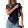 imagePRETTYGARDEN Womens Asymmetrical Summer Tops 2026 Going Out Shirts Spring Y2K Short Sleeve Crew Neck Ruched Trendy ClothesNavy