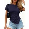 imagePRETTYGARDEN Womens Asymmetrical Summer Tops 2026 Going Out Shirts Spring Y2K Short Sleeve Crew Neck Ruched Trendy ClothesNavy