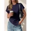 imagePRETTYGARDEN Womens Asymmetrical Summer Tops 2026 Going Out Shirts Spring Y2K Short Sleeve Crew Neck Ruched Trendy ClothesNavy