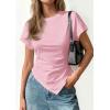 imagePRETTYGARDEN Womens Asymmetrical Summer Tops 2026 Going Out Shirts Spring Y2K Short Sleeve Crew Neck Ruched Trendy ClothesPink