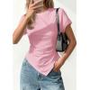 imagePRETTYGARDEN Womens Asymmetrical Summer Tops 2026 Going Out Shirts Spring Y2K Short Sleeve Crew Neck Ruched Trendy ClothesPink