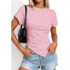 imagePRETTYGARDEN Womens Asymmetrical Summer Tops 2026 Going Out Shirts Spring Y2K Short Sleeve Crew Neck Ruched Trendy ClothesPink