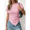 imagePRETTYGARDEN Womens Asymmetrical Summer Tops 2026 Going Out Shirts Spring Y2K Short Sleeve Crew Neck Ruched Trendy ClothesPink