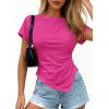 imagePRETTYGARDEN Womens Asymmetrical Summer Tops 2026 Going Out Shirts Spring Y2K Short Sleeve Crew Neck Ruched Trendy ClothesRose Red