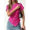 imagePRETTYGARDEN Womens Asymmetrical Summer Tops 2026 Going Out Shirts Spring Y2K Short Sleeve Crew Neck Ruched Trendy ClothesRose Red