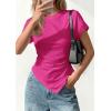 imagePRETTYGARDEN Womens Asymmetrical Summer Tops 2026 Going Out Shirts Spring Y2K Short Sleeve Crew Neck Ruched Trendy ClothesRose Red