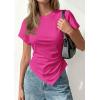 imagePRETTYGARDEN Womens Asymmetrical Summer Tops 2026 Going Out Shirts Spring Y2K Short Sleeve Crew Neck Ruched Trendy ClothesRose Red