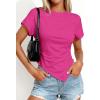 imagePRETTYGARDEN Womens Asymmetrical Summer Tops 2026 Going Out Shirts Spring Y2K Short Sleeve Crew Neck Ruched Trendy ClothesRose Red
