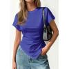imagePRETTYGARDEN Womens Asymmetrical Summer Tops 2026 Going Out Shirts Spring Y2K Short Sleeve Crew Neck Ruched Trendy ClothesRoyal Blue