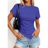imagePRETTYGARDEN Womens Asymmetrical Summer Tops 2026 Going Out Shirts Spring Y2K Short Sleeve Crew Neck Ruched Trendy ClothesRoyal Blue