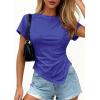 imagePRETTYGARDEN Womens Asymmetrical Summer Tops 2026 Going Out Shirts Spring Y2K Short Sleeve Crew Neck Ruched Trendy ClothesRoyal Blue