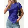 imagePRETTYGARDEN Womens Asymmetrical Summer Tops 2026 Going Out Shirts Spring Y2K Short Sleeve Crew Neck Ruched Trendy ClothesRoyal Blue