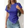 imagePRETTYGARDEN Womens Asymmetrical Summer Tops 2026 Going Out Shirts Spring Y2K Short Sleeve Crew Neck Ruched Trendy ClothesRoyal Blue