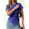 imagePRETTYGARDEN Womens Asymmetrical Summer Tops 2026 Going Out Shirts Spring Y2K Short Sleeve Crew Neck Ruched Trendy ClothesRoyal Blue