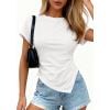 imagePRETTYGARDEN Womens Asymmetrical Summer Tops 2026 Going Out Shirts Spring Y2K Short Sleeve Crew Neck Ruched Trendy ClothesWhite