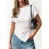 imagePRETTYGARDEN Womens Asymmetrical Summer Tops 2026 Going Out Shirts Spring Y2K Short Sleeve Crew Neck Ruched Trendy ClothesWhite