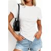 imagePRETTYGARDEN Womens Asymmetrical Summer Tops 2026 Going Out Shirts Spring Y2K Short Sleeve Crew Neck Ruched Trendy ClothesWhite
